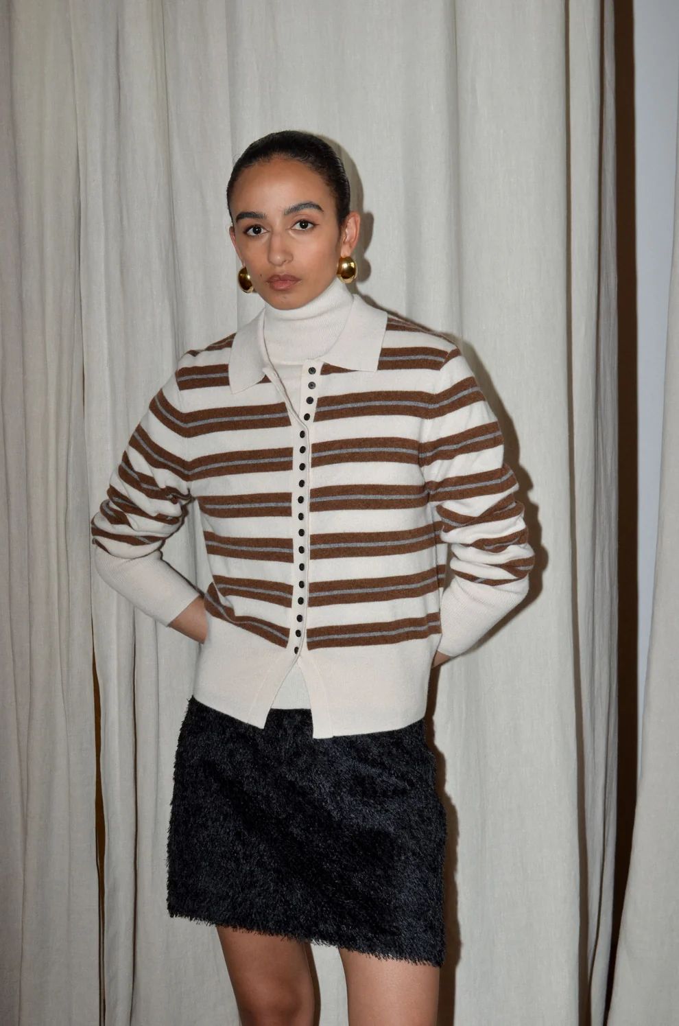 GILET LM STREEP BRUIN/ECRU