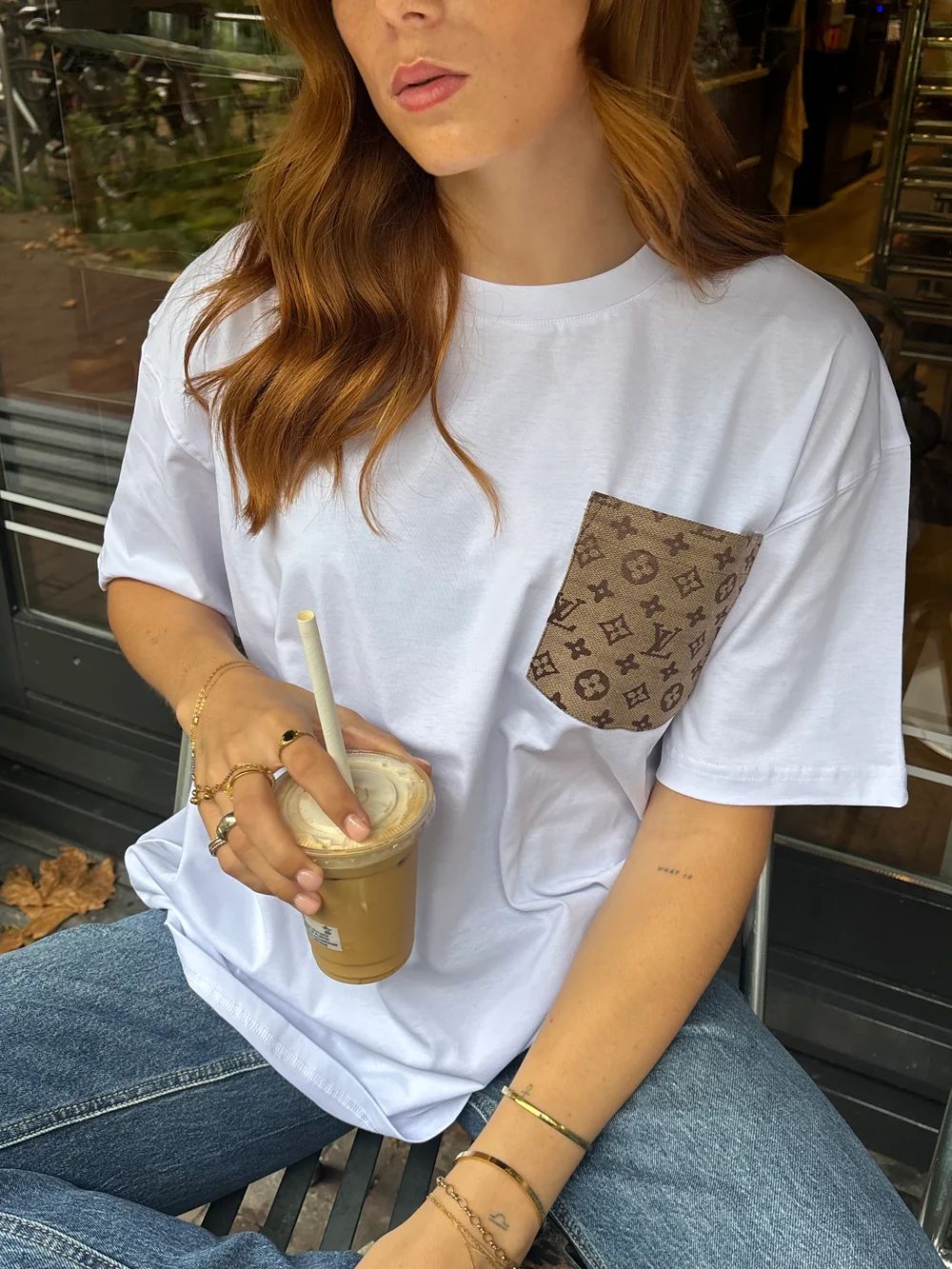 T-SHIRT KM WIT/LV BEIGE