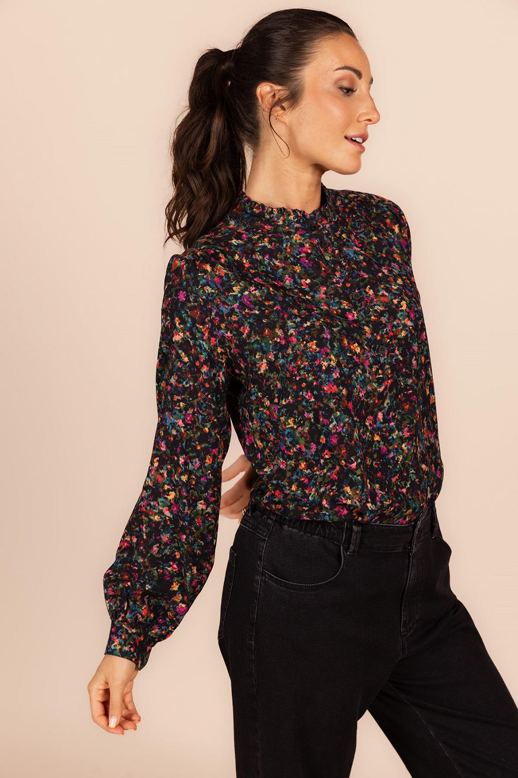 BLOUSE LS-*-PRINT-BLACK