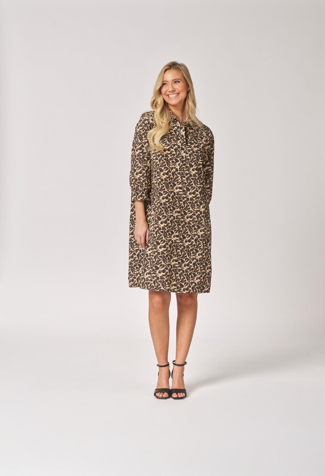 DRESS 3/4S-*-PRINT-BEIGE