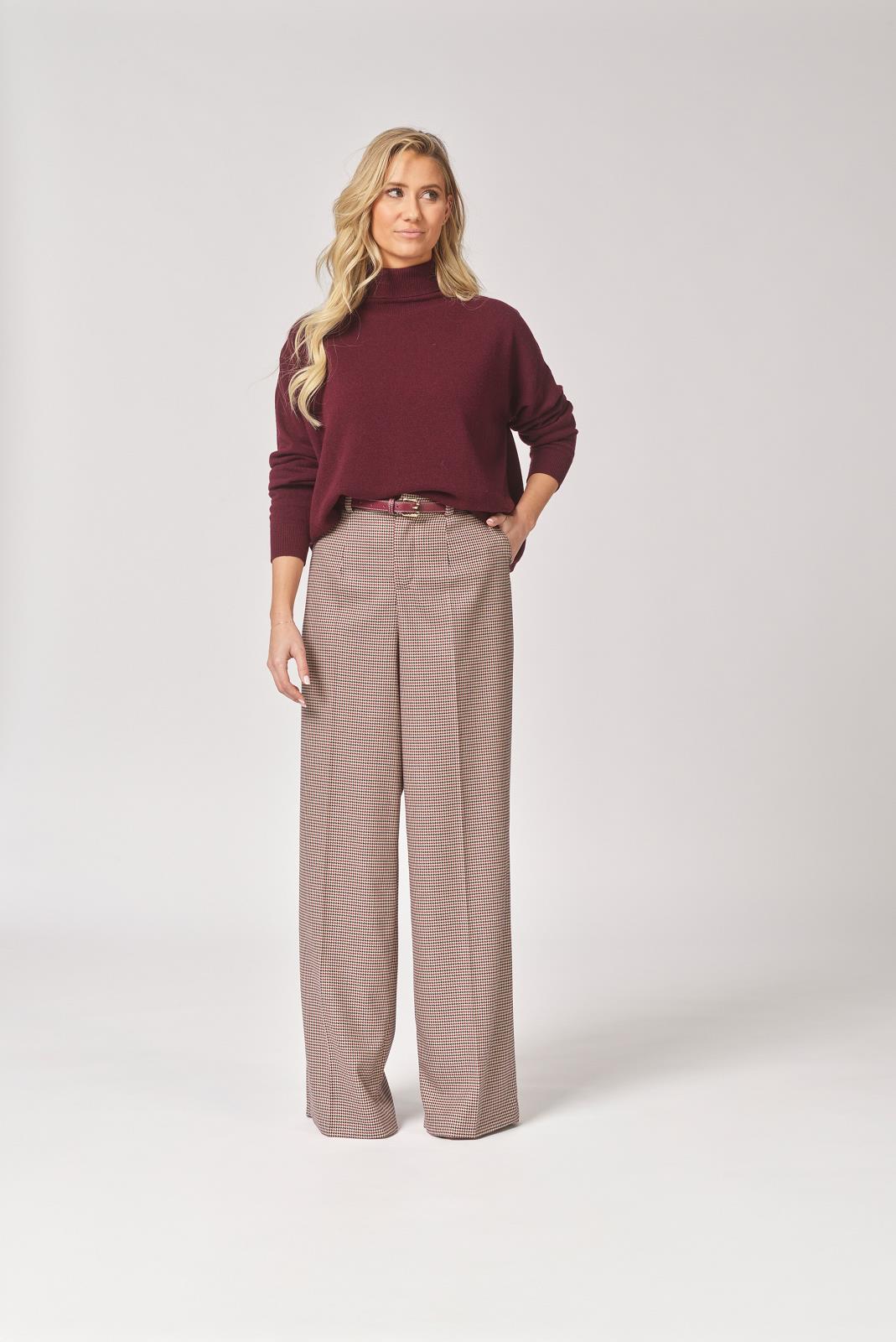 PANTS DRESSED L-*-CHECK-AUBERGINE