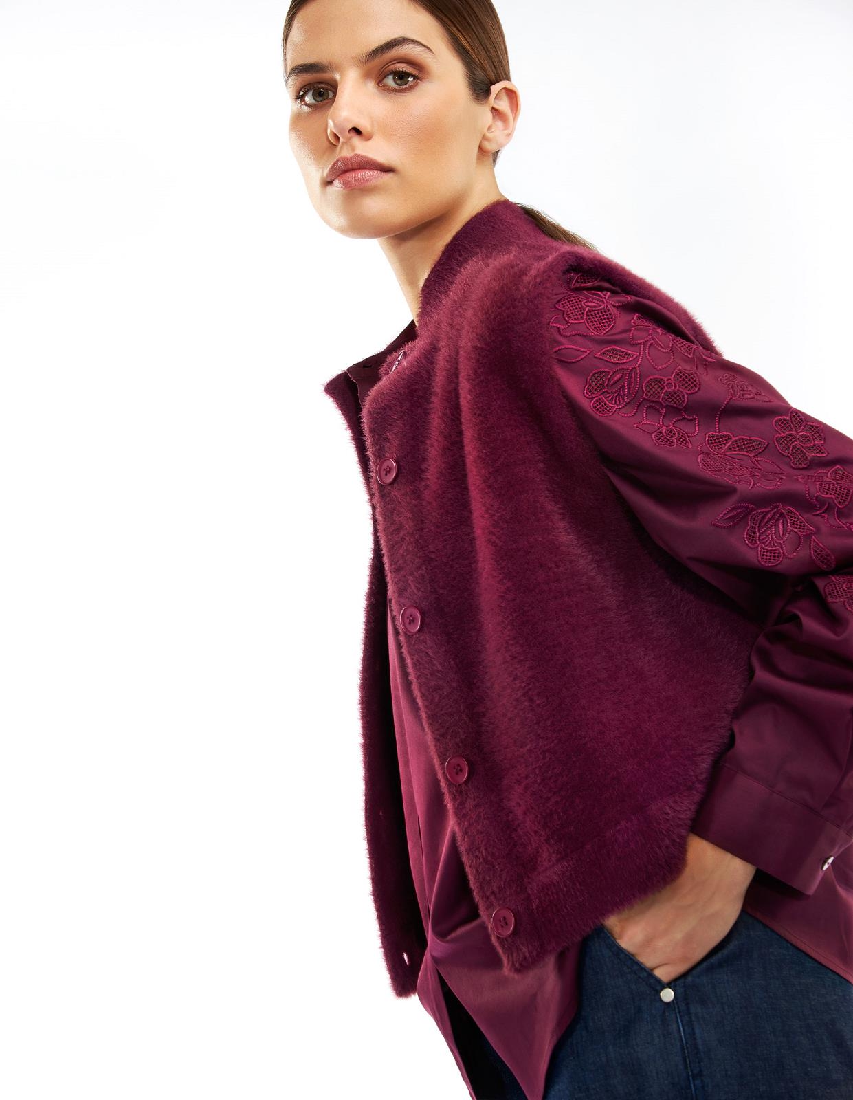 BLOUSE LS-*-UNI+EMBROIDERED-PURPLE DARK