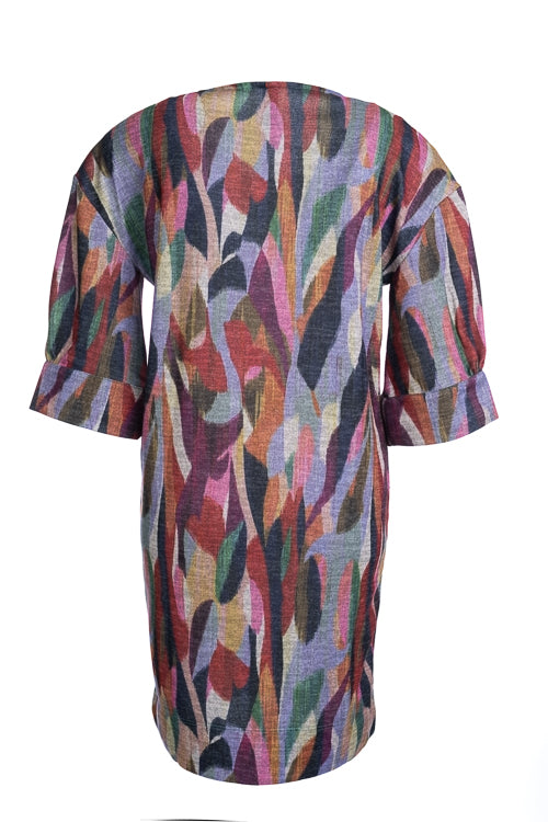 DRESS 3/4S-*-PRINT-MULTICOLOR