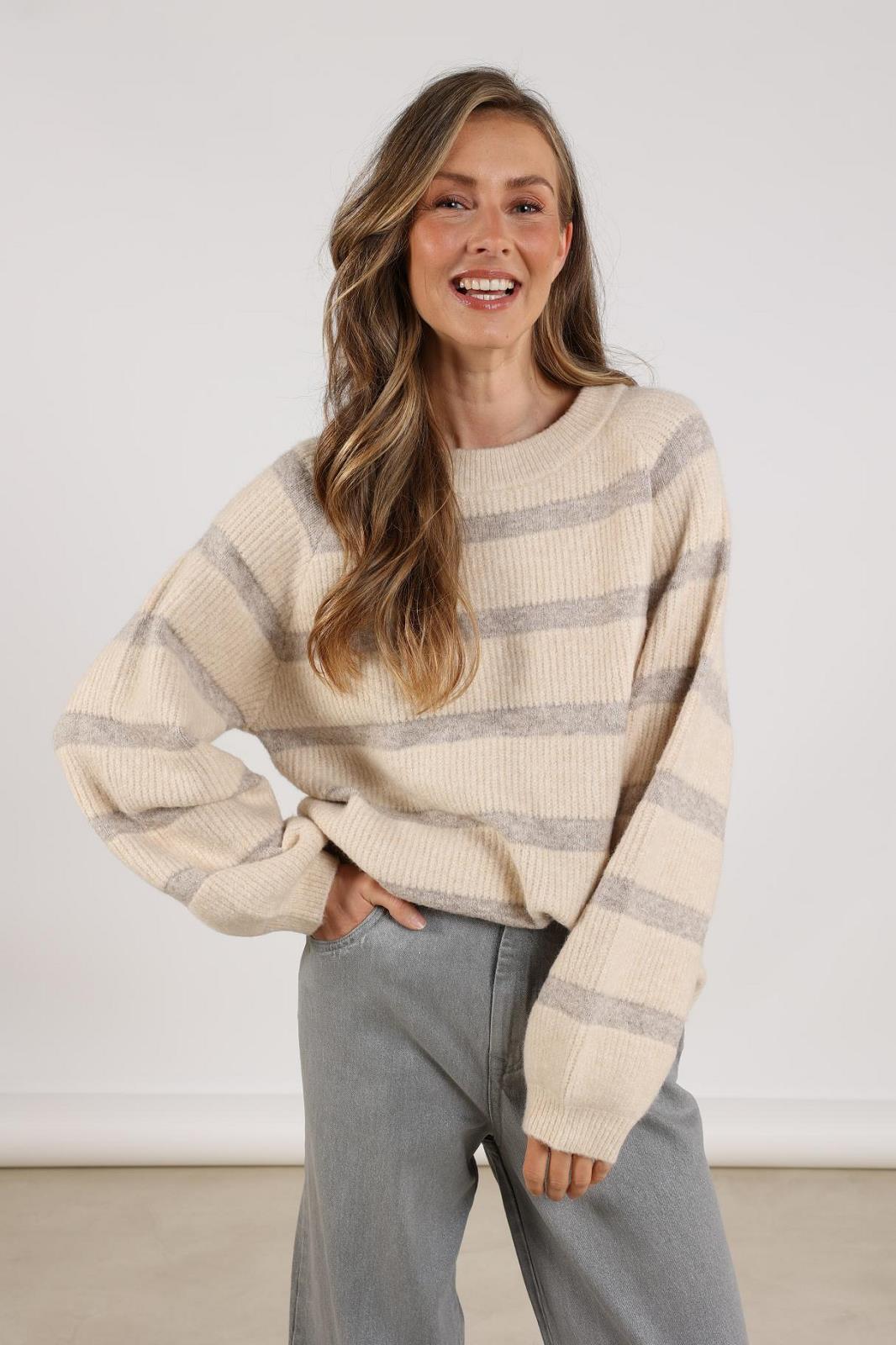 PULL LS-ON-STRIPE-BEIGE