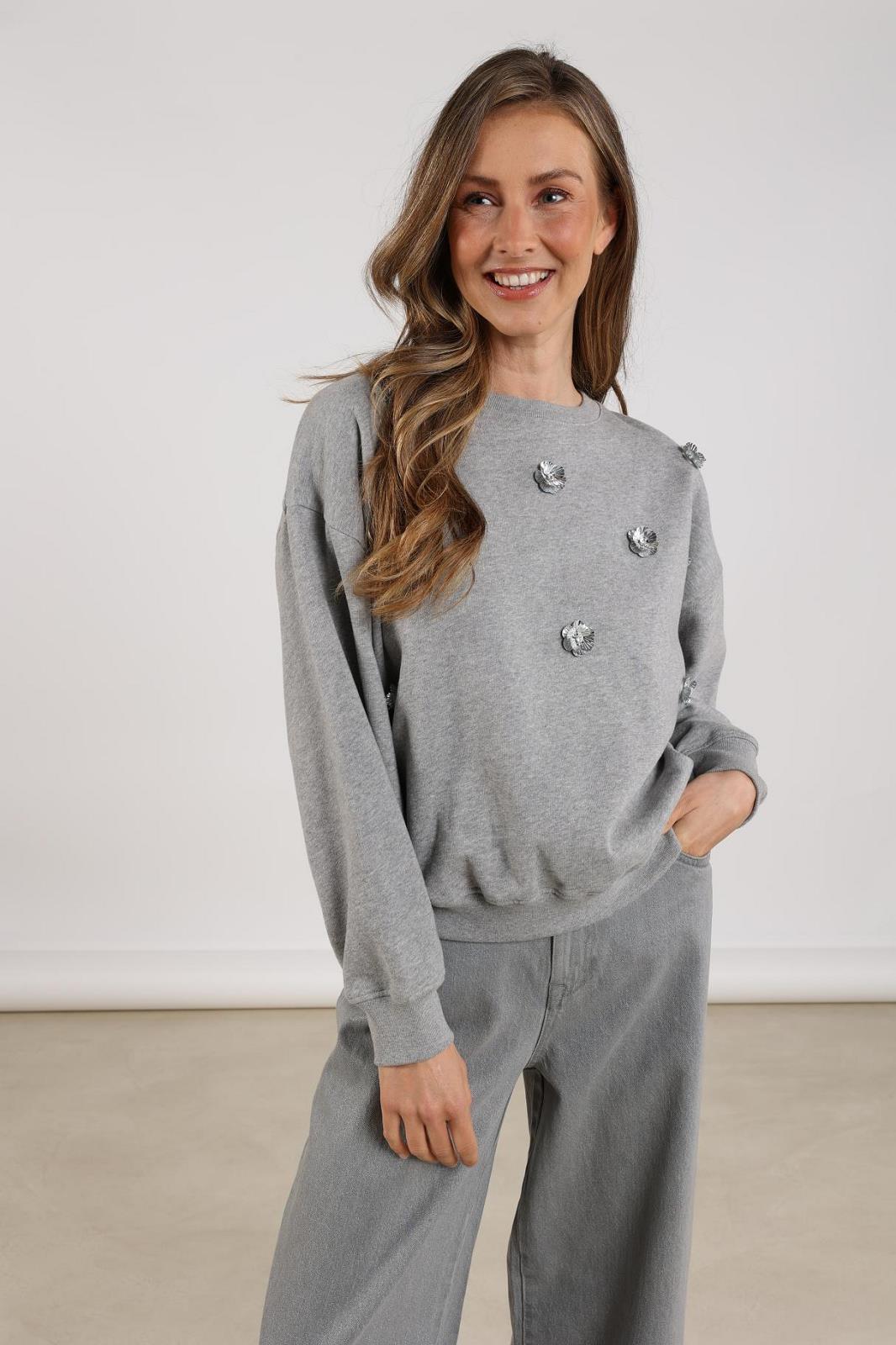SWEATER LS-ON-UNI+APPLI-GREY