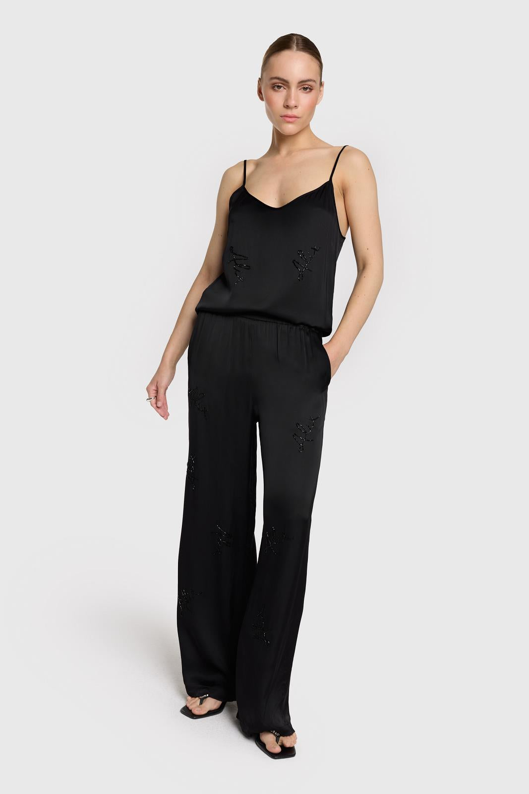 TOP DRESSED-*-UNI+APPLI-BLACK