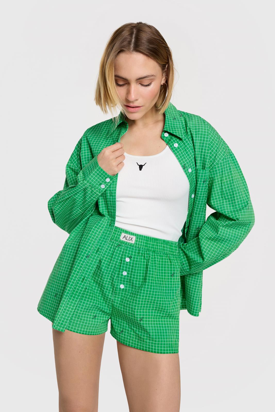 BLOUSE LS-*-CHECK-GREEN