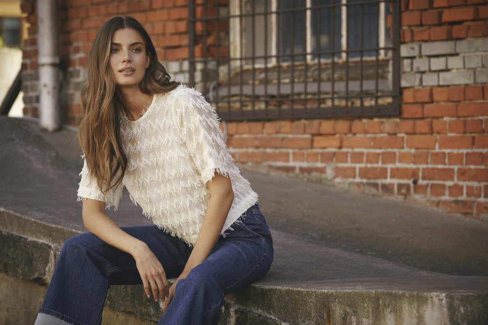 BLOUSE SS-*-UNI+APPLI-OFF-WHITE