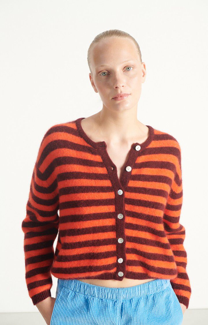 CARDIGAN KNIT N LS-ON-STRIPE-ORANGE