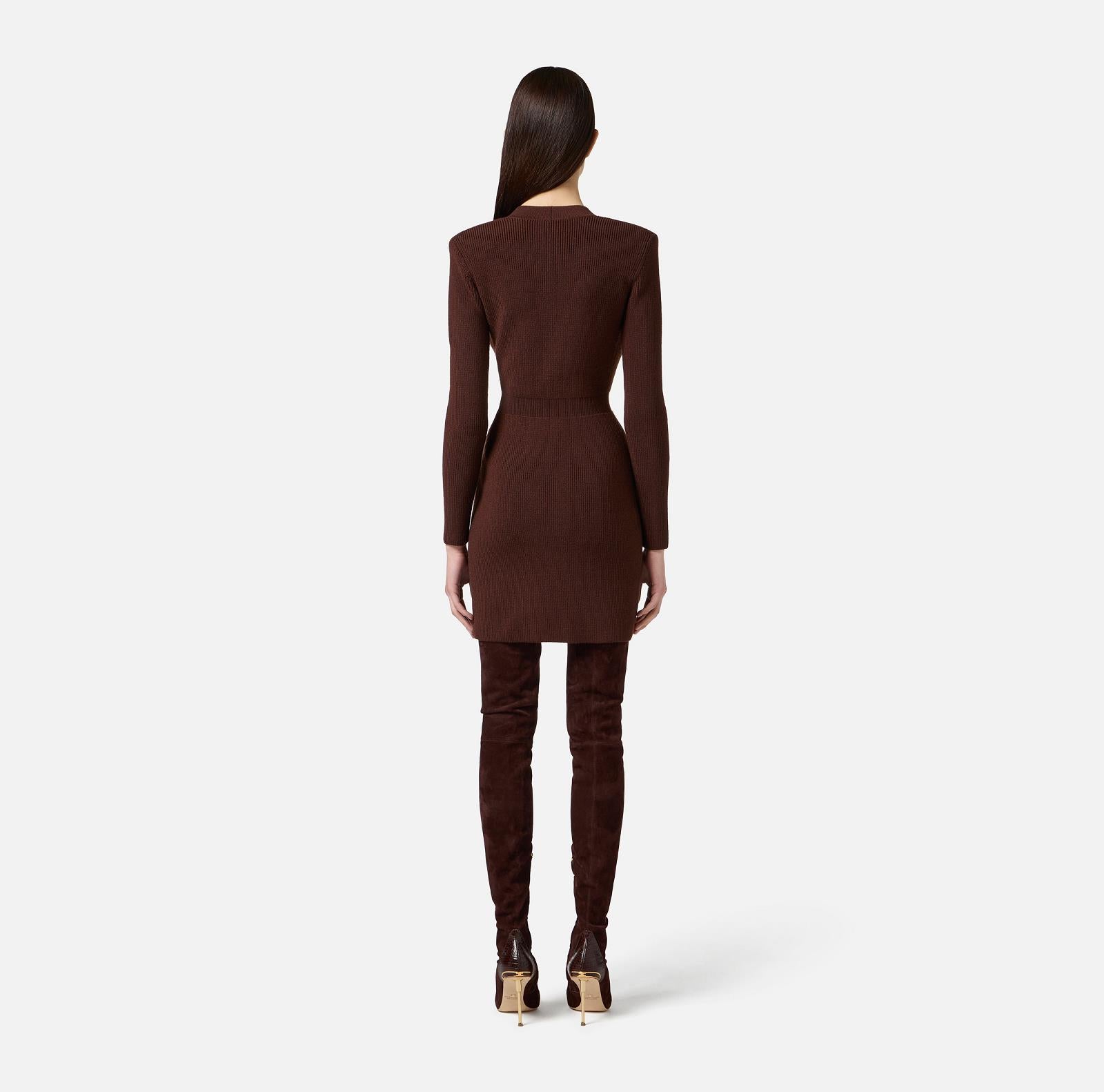 DRESS LS-KNIT-UNI-BROWN